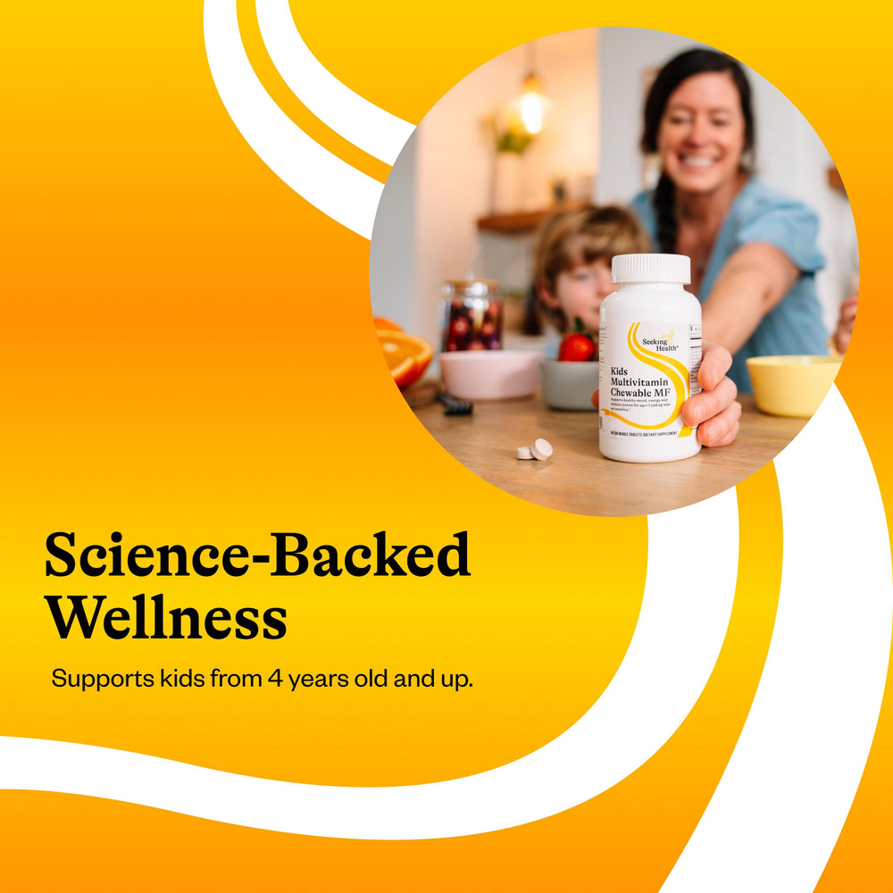 Seeking Health Kids Multivitamin Chewable MF vision-support image with lutein and zeaxanthin.