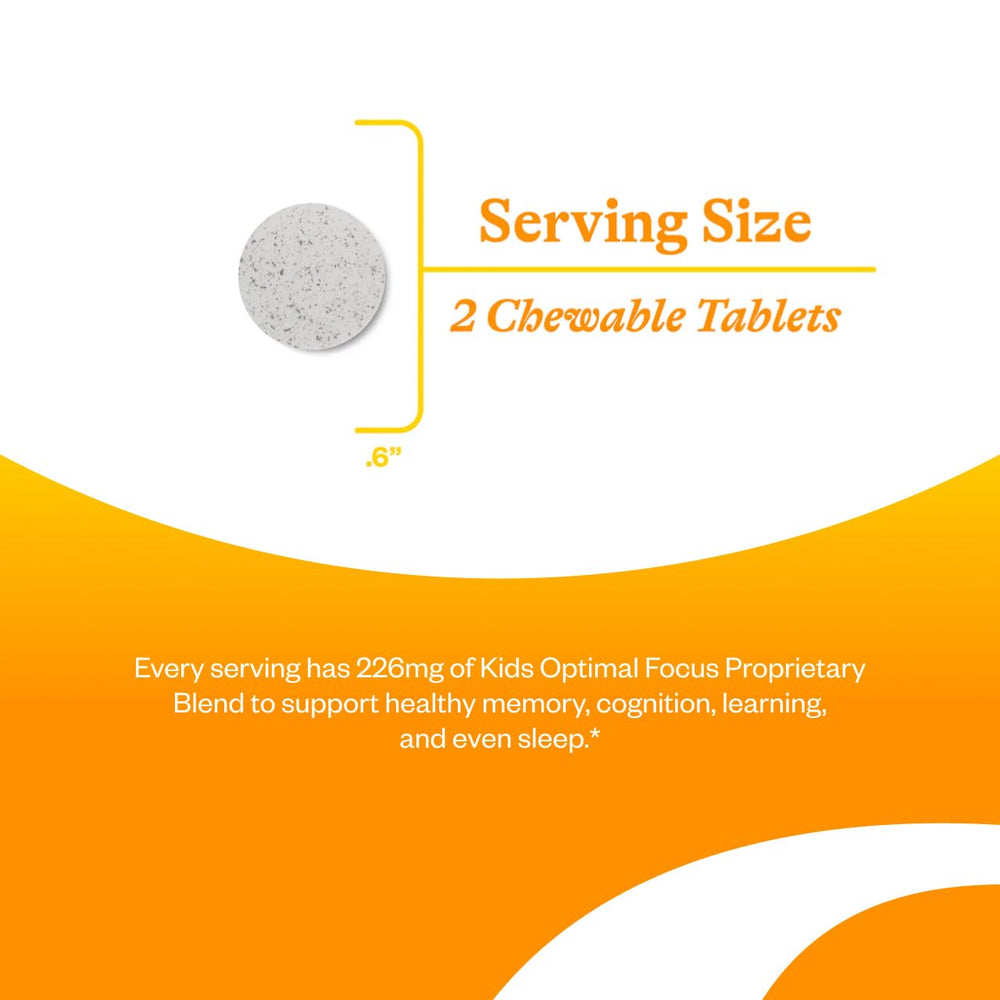 Seeking Health Kids Optimal Focus tablets being chewed by child for daily focus routines.