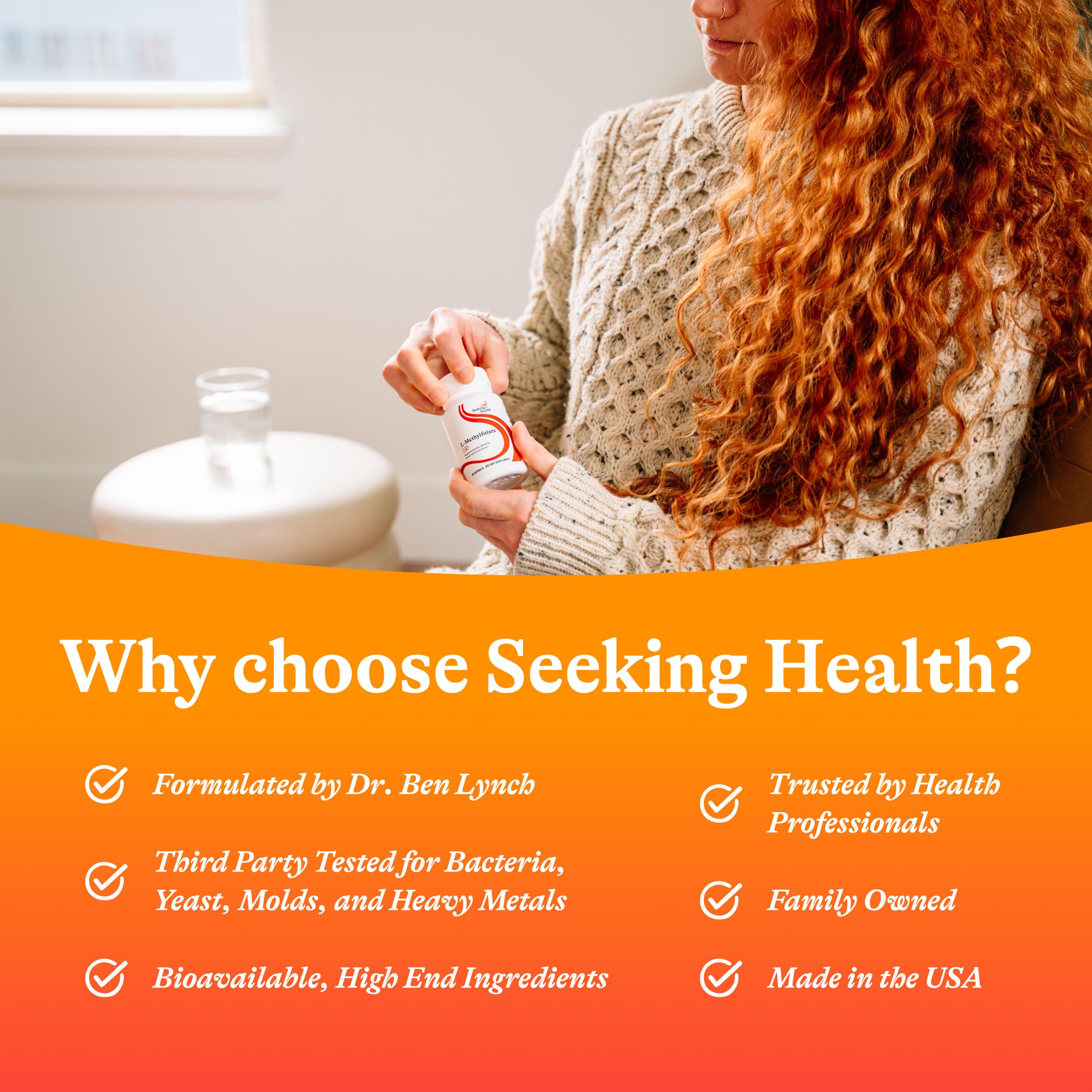 Seeking Health L-Methylfolate 1mg bottle side panel presents supplement facts.