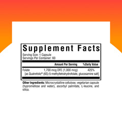 Seeking Health L-Methylfolate 1mg capsules closeup shows precise daily dosing.