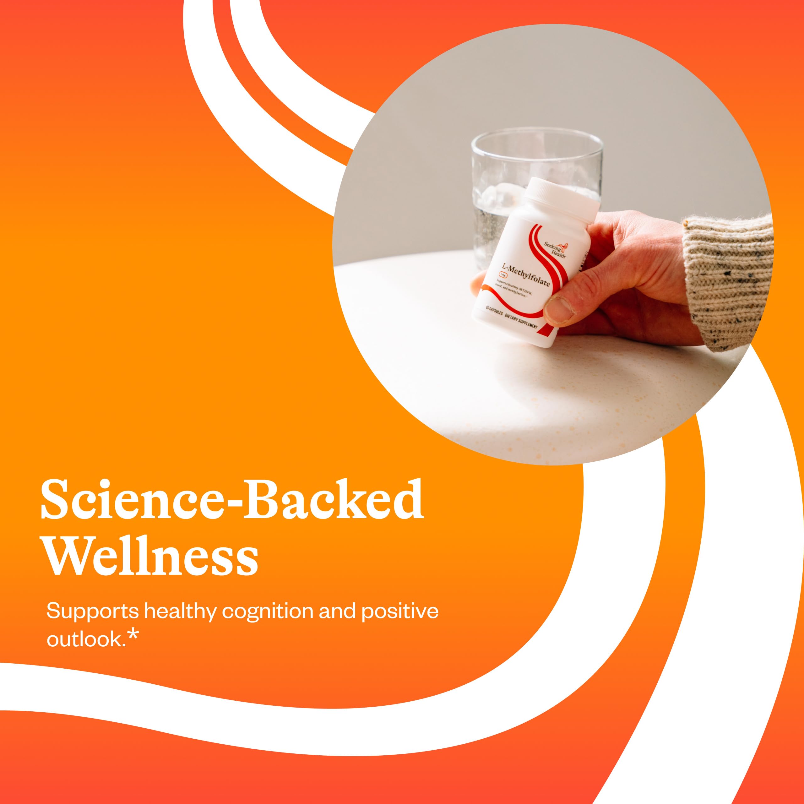 Seeking Health L-Methylfolate 1mg packaging environment conveys quality and care.