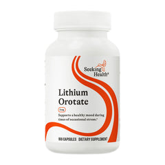 Seeking Health Lithium Orotate bottle with label indicating brain health support