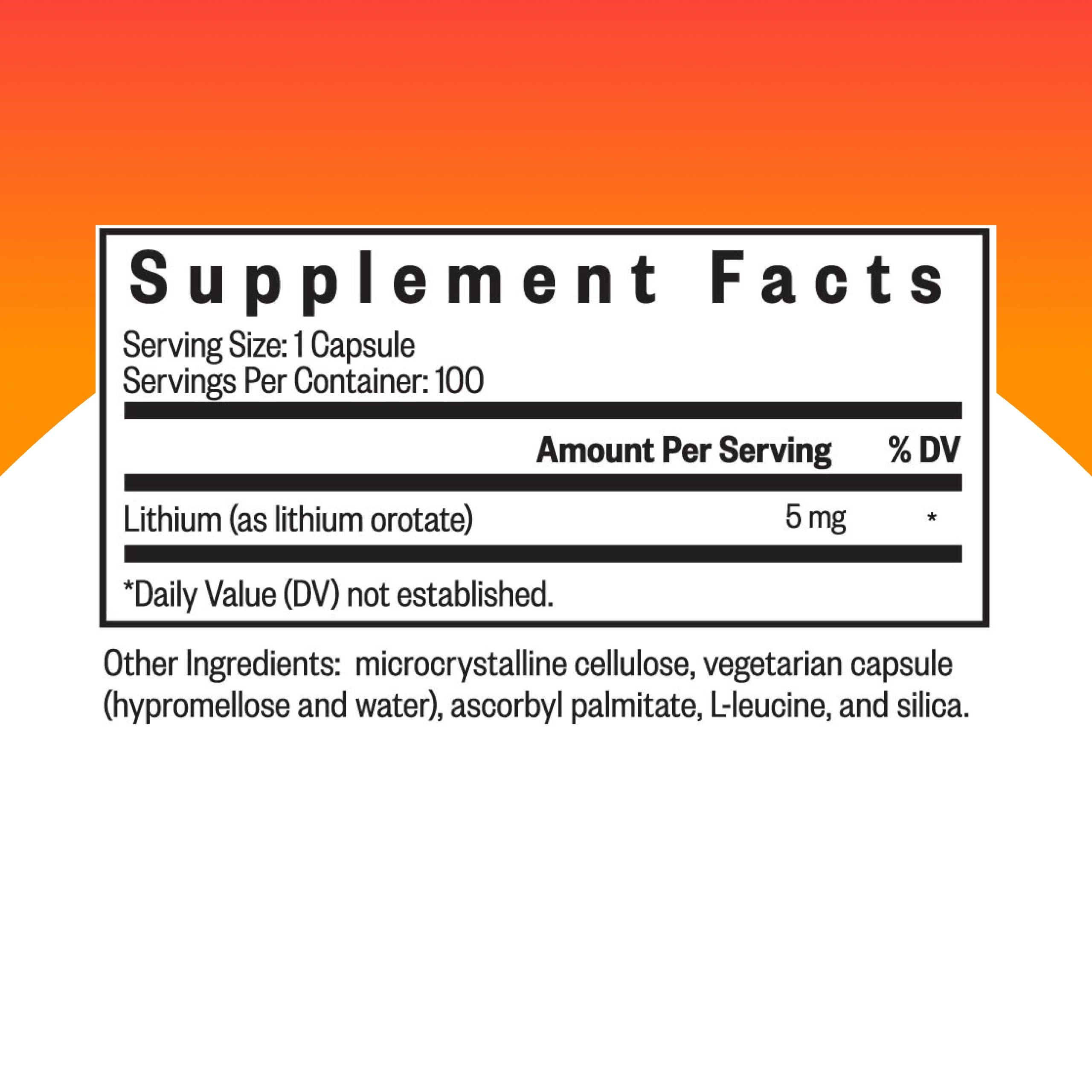 Seeking Health Lithium Orotate capsules on white background for memory focus