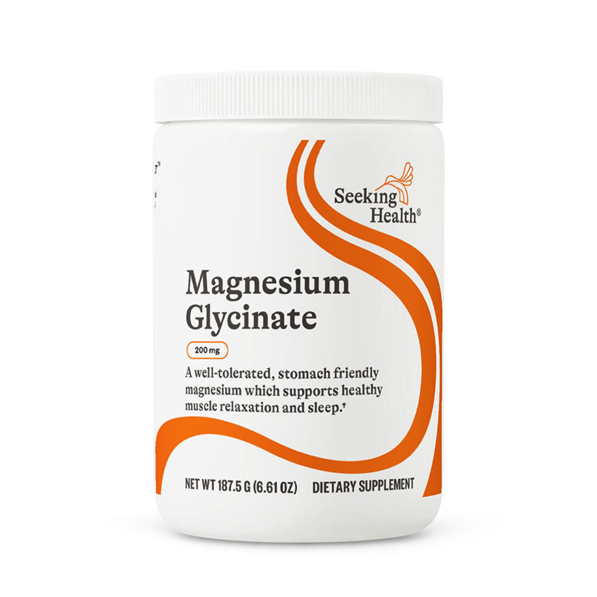 Seeking Health magnesium glycinate powder bottle for relaxation and calm support.