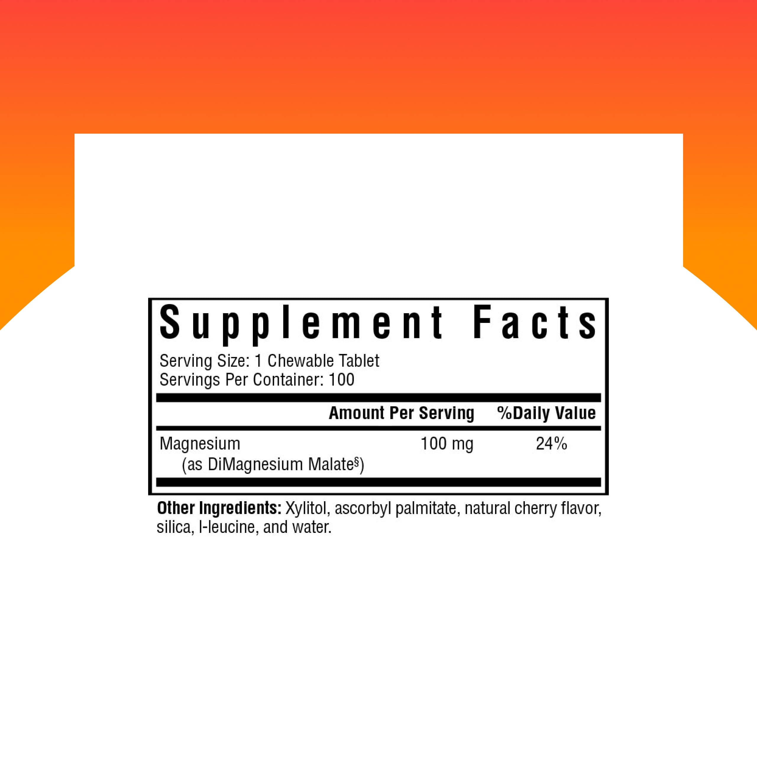 Close-up of Seeking Health magnesium malate chewable tablet highlighting chewable form.