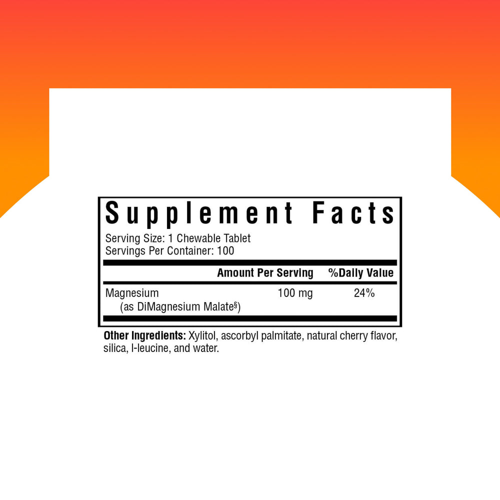 Close-up of Seeking Health magnesium malate chewable tablet highlighting chewable form.
