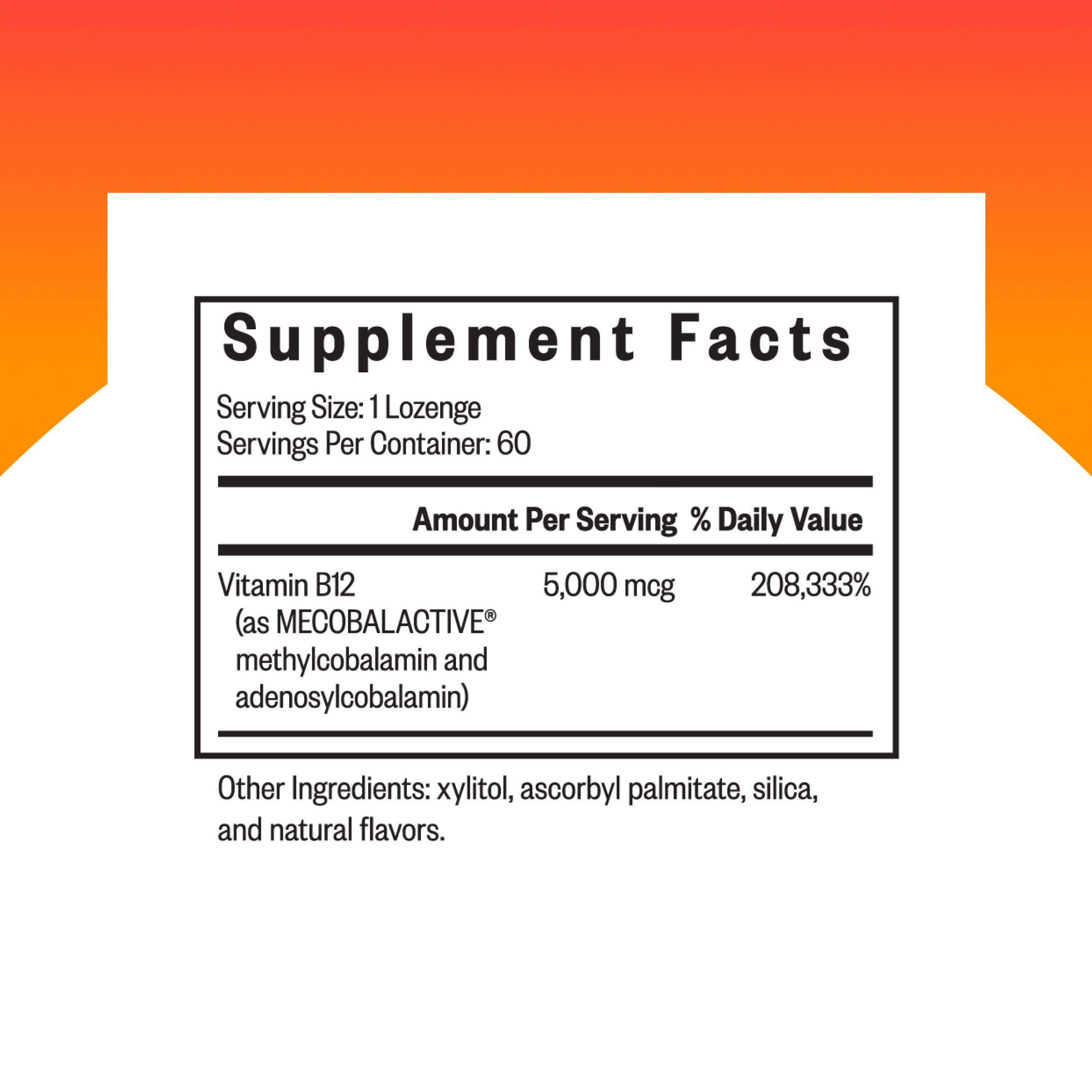 Seeking Health Methyl B12 lozenges pack close-up, highlighting convenient daily use.