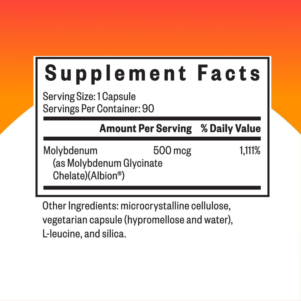 Seeking Health Molybdenum bottle side showing dosage for consistent intake