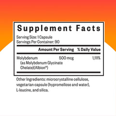 Seeking Health Molybdenum bottle side showing dosage for consistent intake