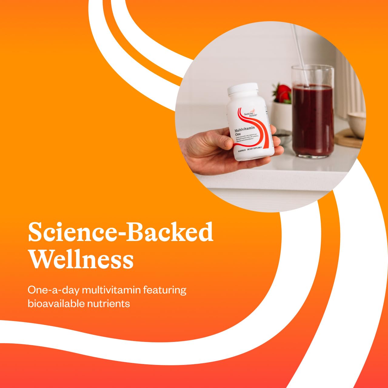 Seeking Health Multivitamin One packaging emphasizing a magnesium-free formula
