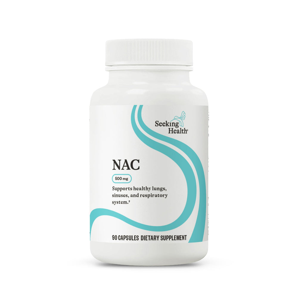 Seeking Health NAC 500mg bottle front, easy daily antioxidant support.