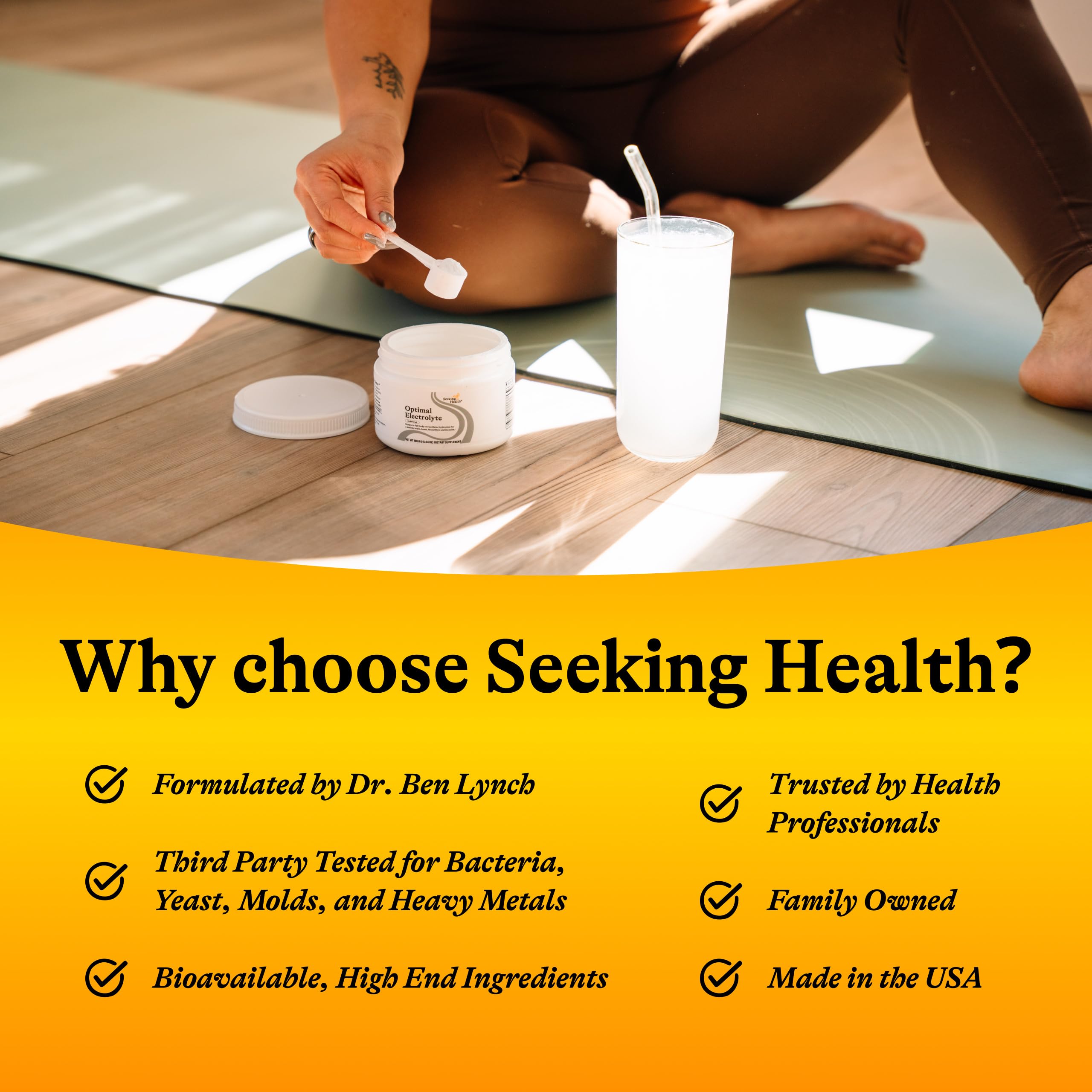 Seeking Health Optimal Electrolyte Powder in gym bag supports hydration during workouts.
