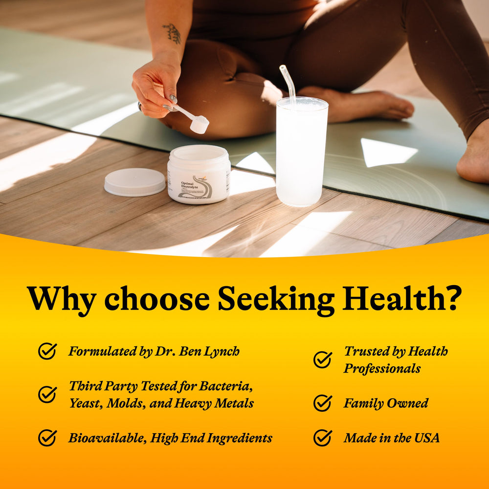 Seeking Health Optimal Electrolyte Powder in gym bag supports hydration during workouts.