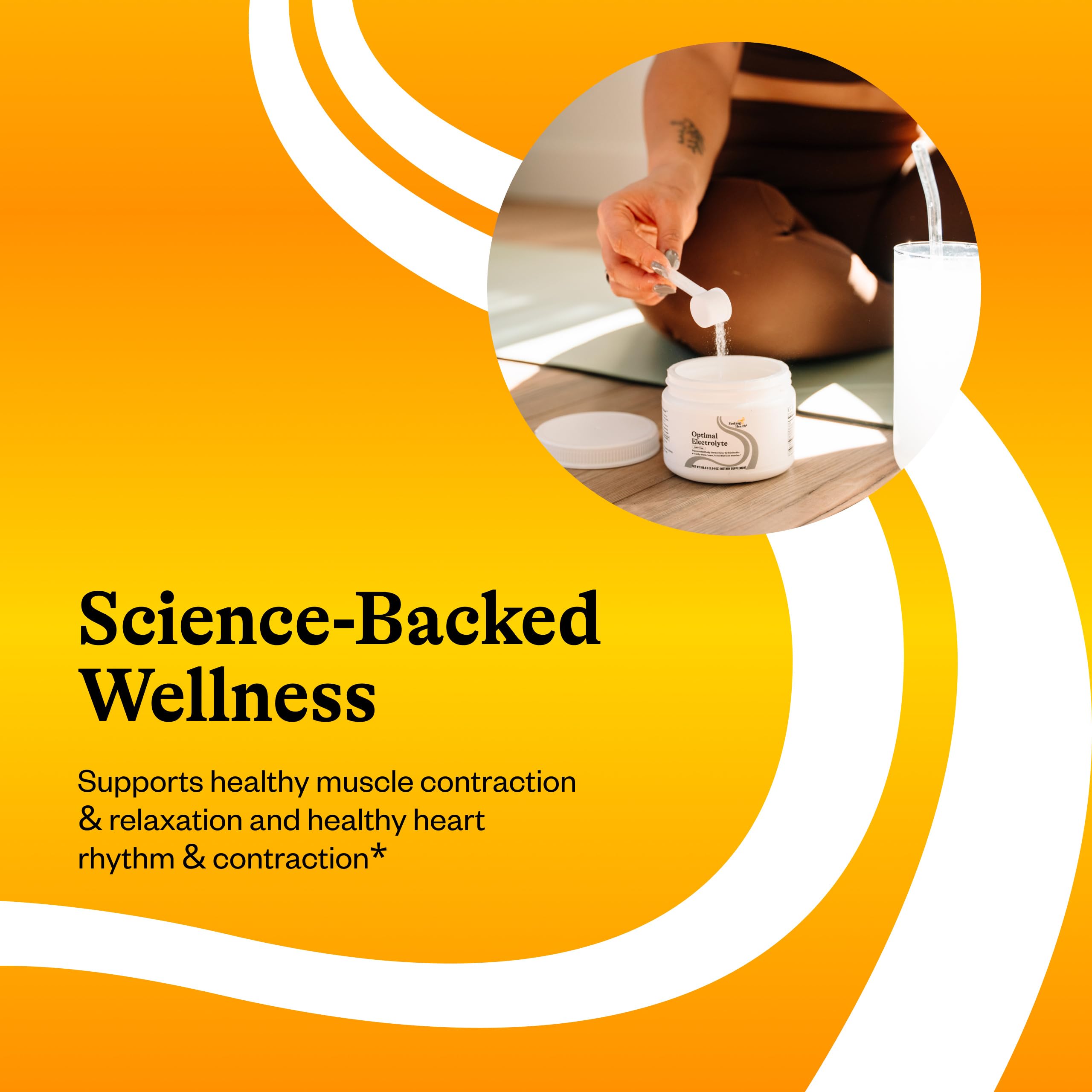 Seeking Health Optimal Electrolyte Powder label close-up shows allergen-free, vegan-friendly formula.
