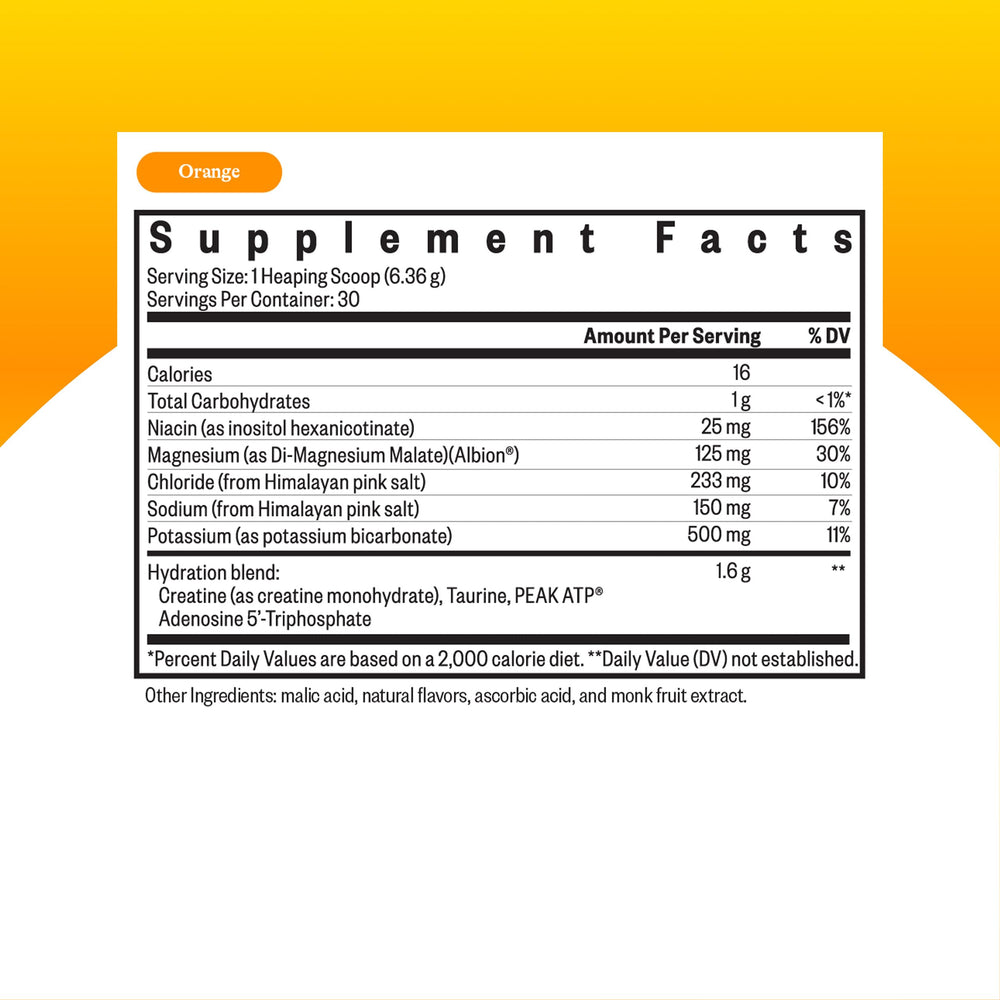 Seeking Health electrolyte powder orange scoop pour for quick energy