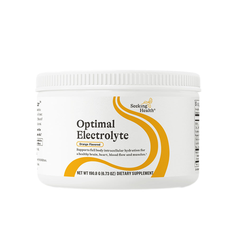 Seeking Health Optimal Electrolyte Powder orange tub front for hydration support