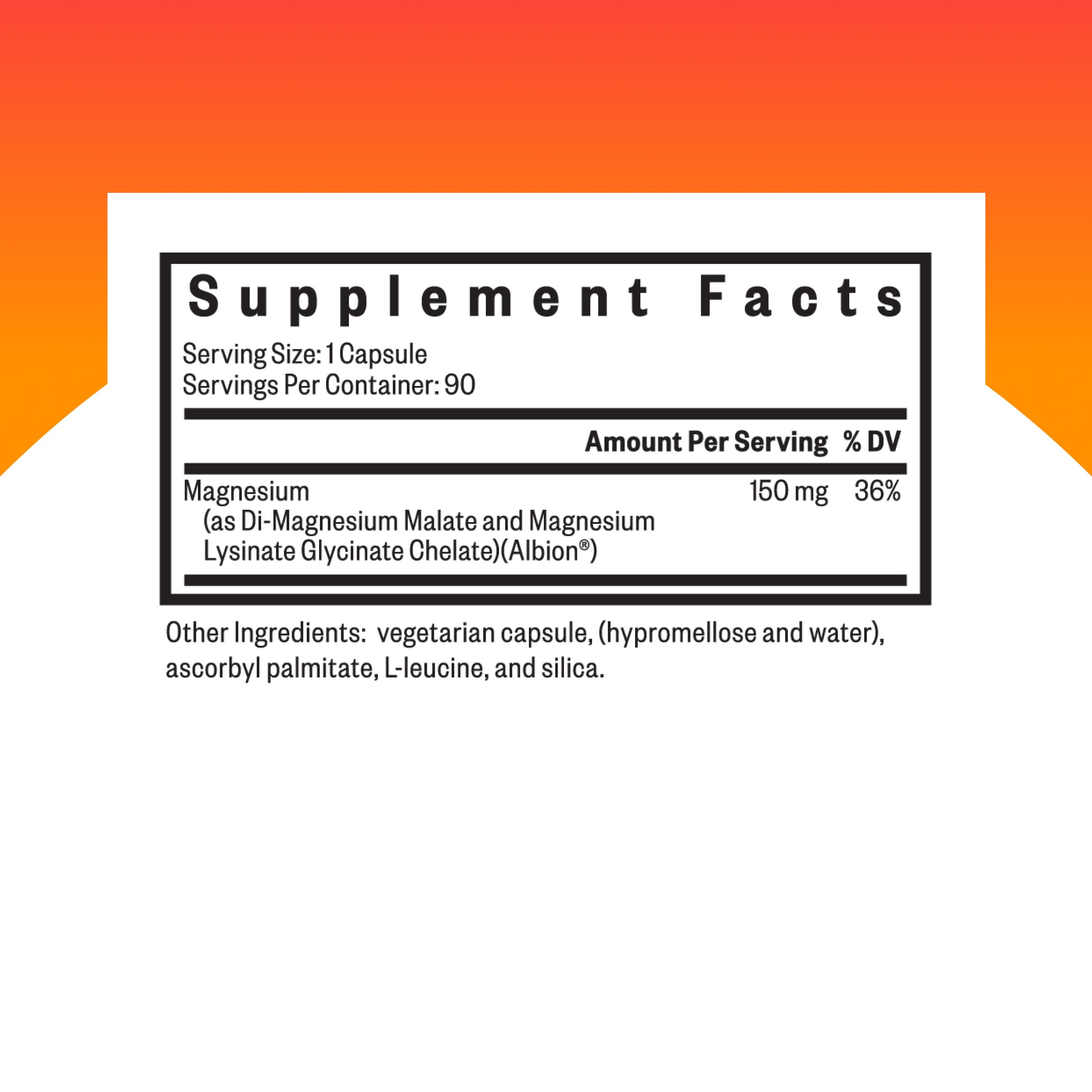 Seeking Health Optimal Magnesium bottle label highlighting allergen-free formula for safe use.