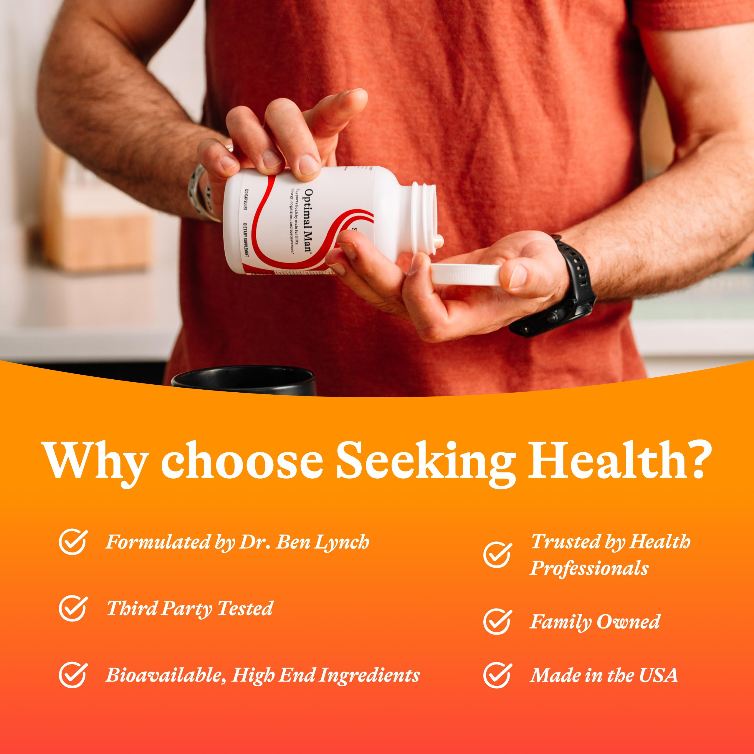 Seeking Health Optimal Man packaging process highlights quality and safety.