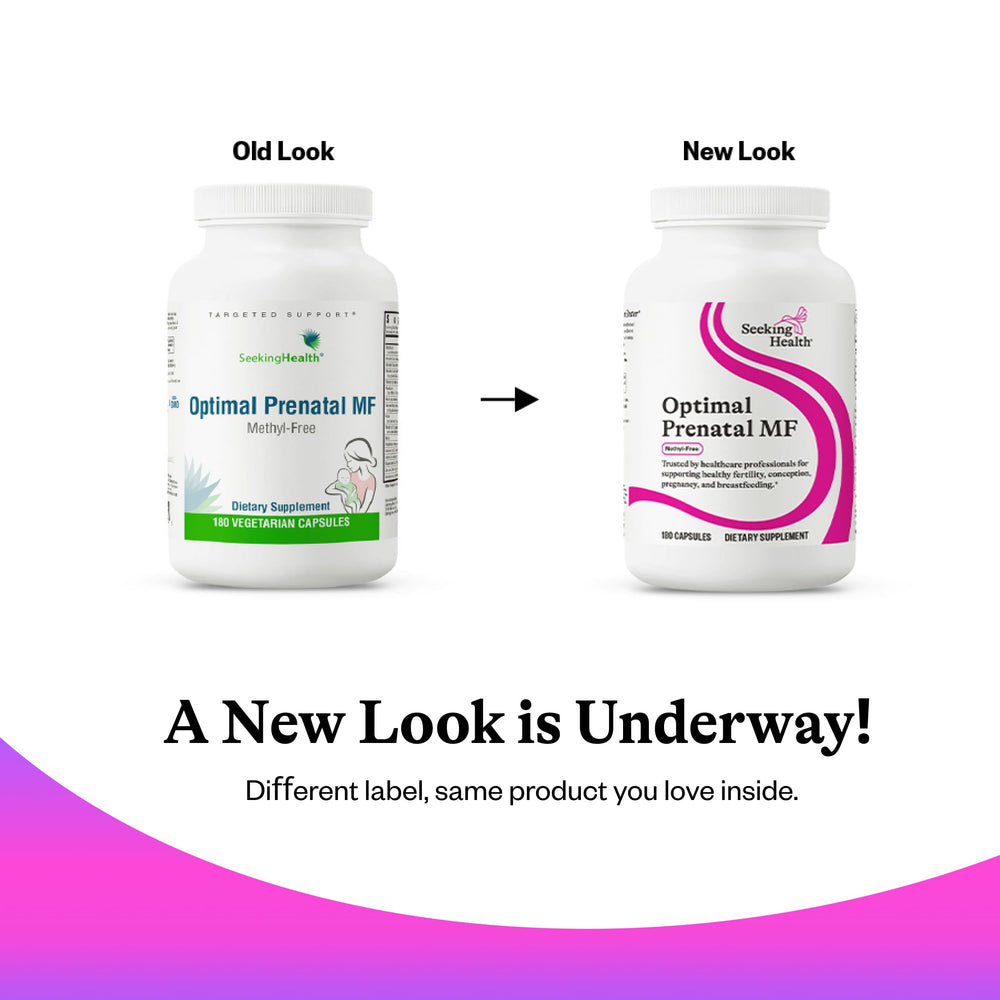 Capsule close-up showing smooth texture of Seeking Health Optimal Prenatal MF.