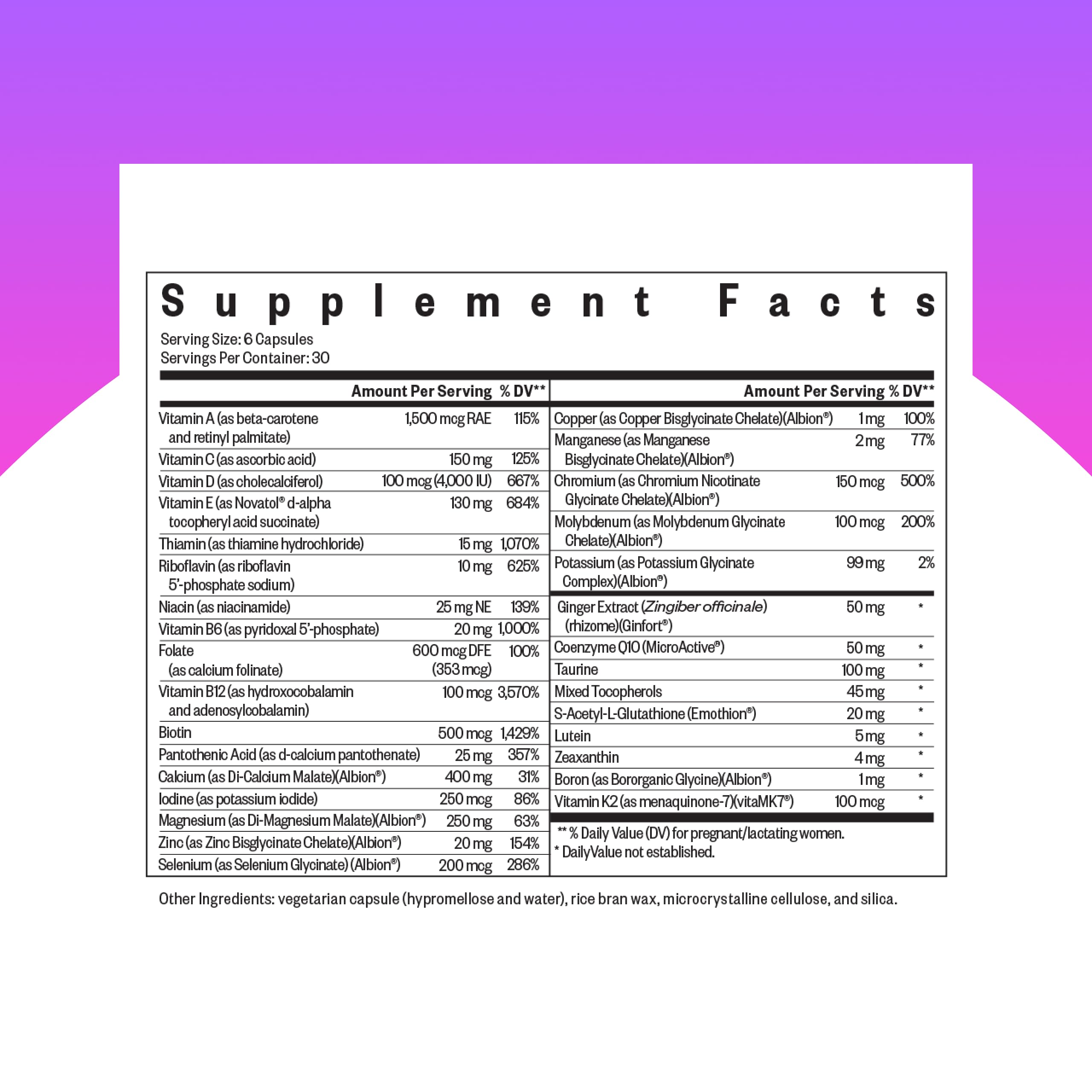 Label highlights True Folate and non-methylated B12 on Seeking Health Optimal Prenatal MF.