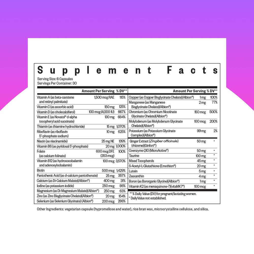 Label highlights True Folate and non-methylated B12 on Seeking Health Optimal Prenatal MF.