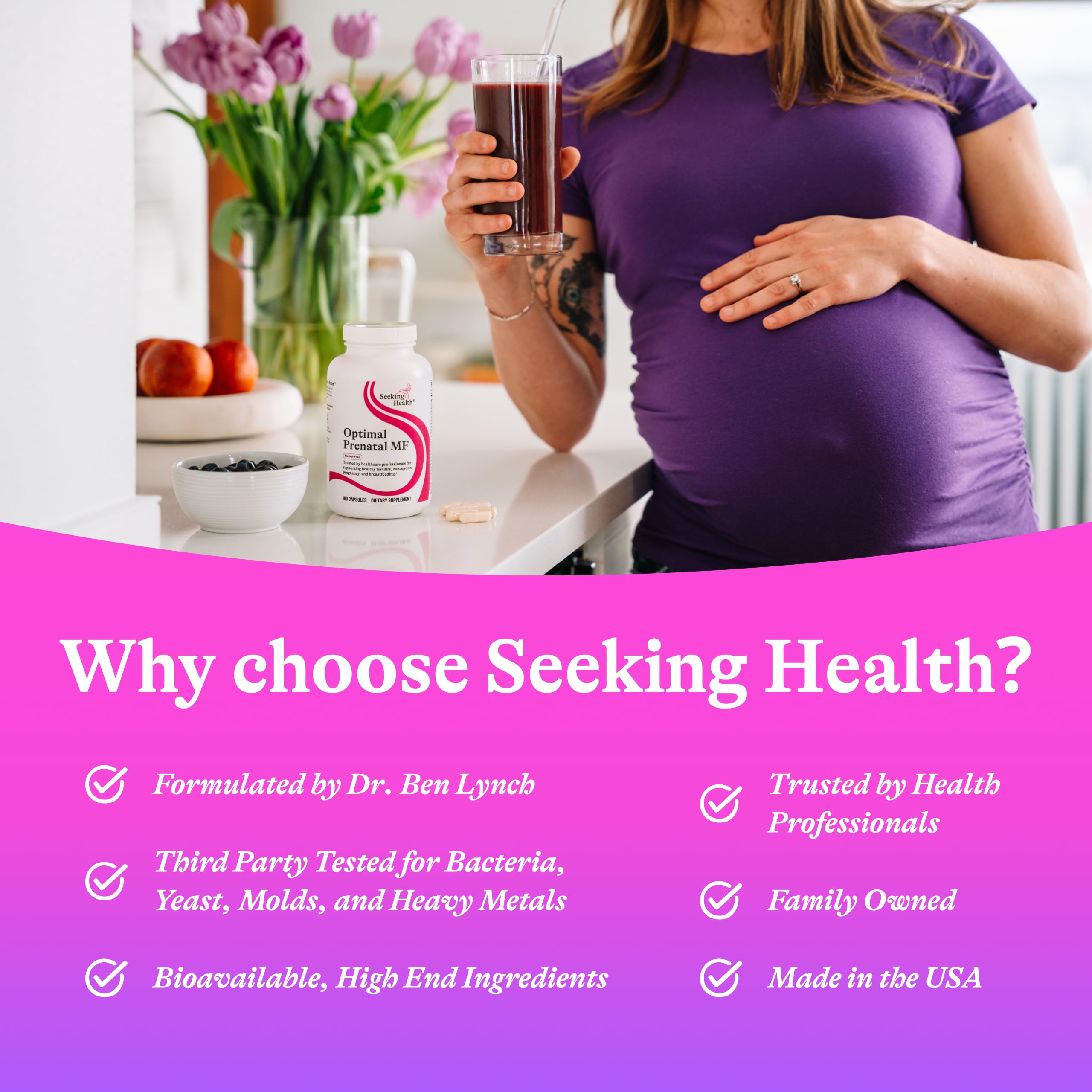 Front packaging view of Seeking Health Optimal Prenatal MF.