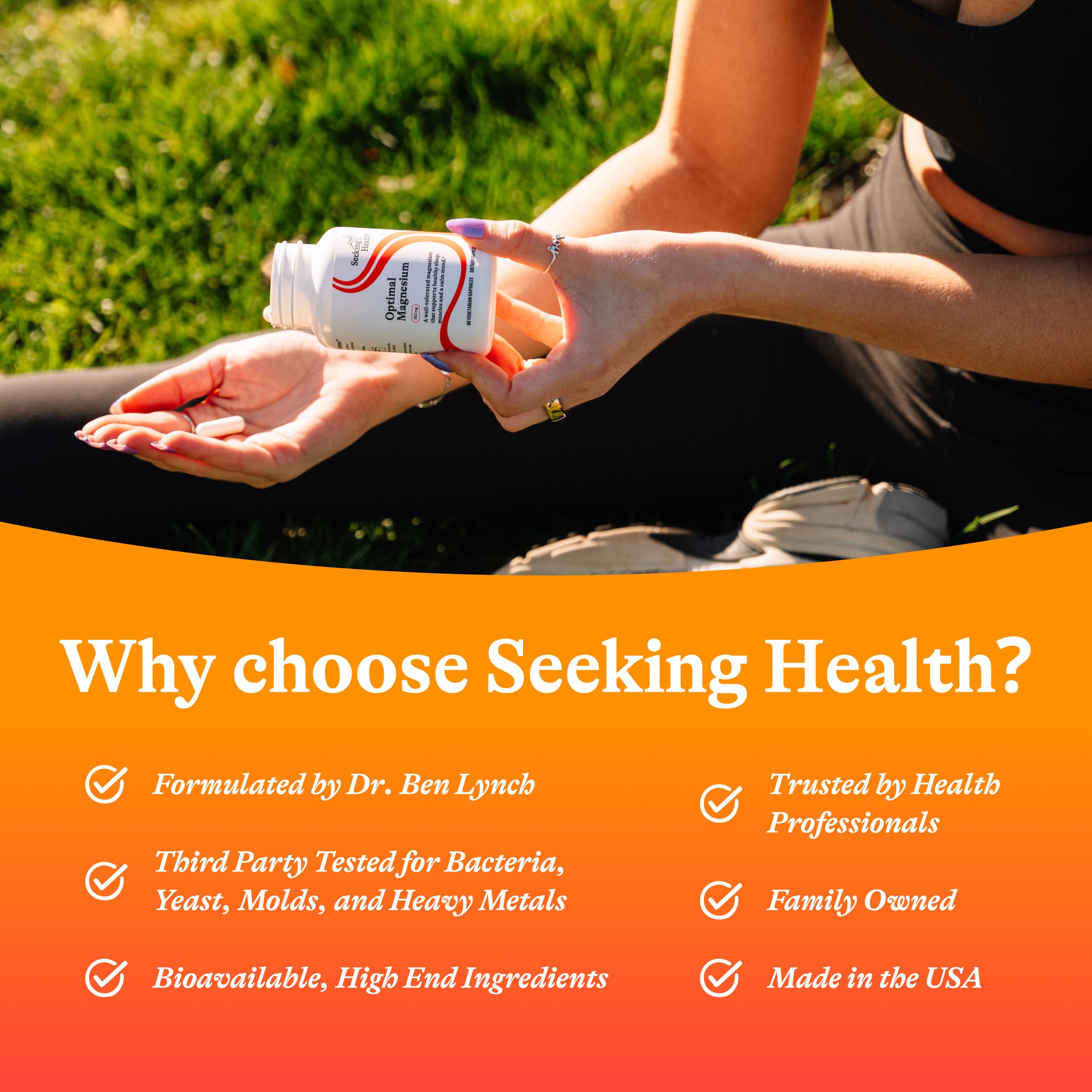 Seeking Health packaging safety seal signals quality control.