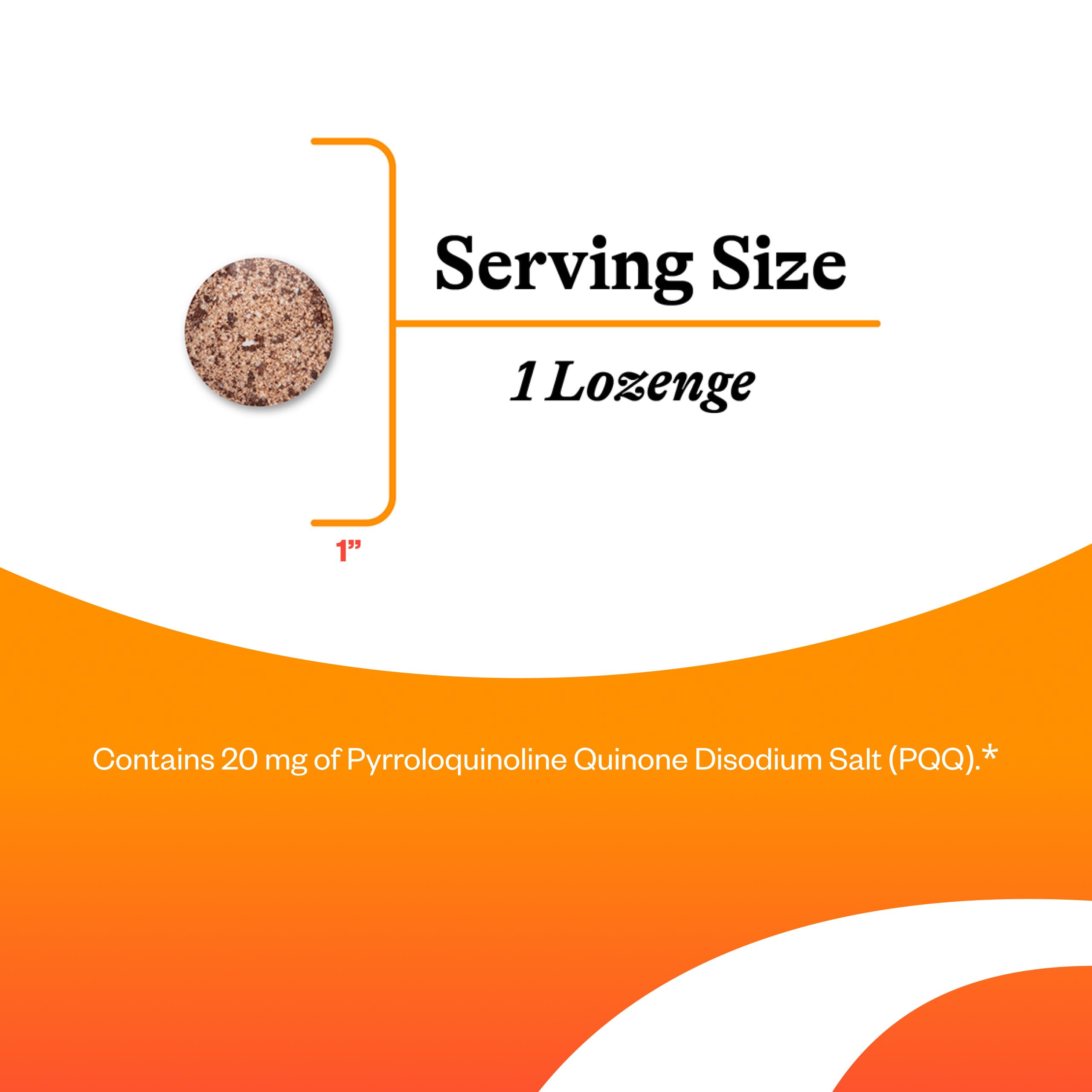 Close-up packaging of Seeking Health PQQ Lozenge highlighting allergen-free formulation.