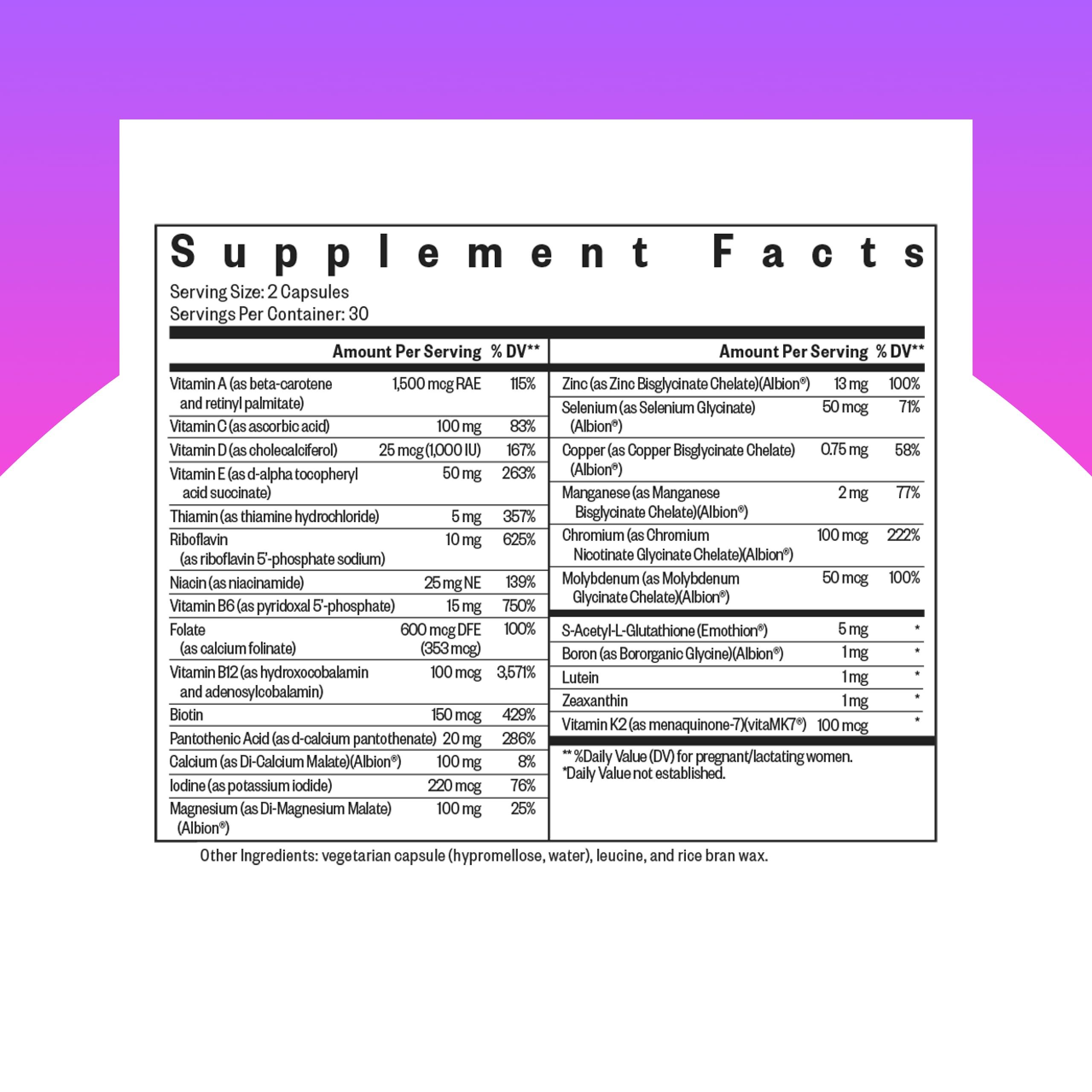 Seeking Health Prenatal Essentials bottle label highlights zinc, vitamin D3, and K2 for overall wellness.