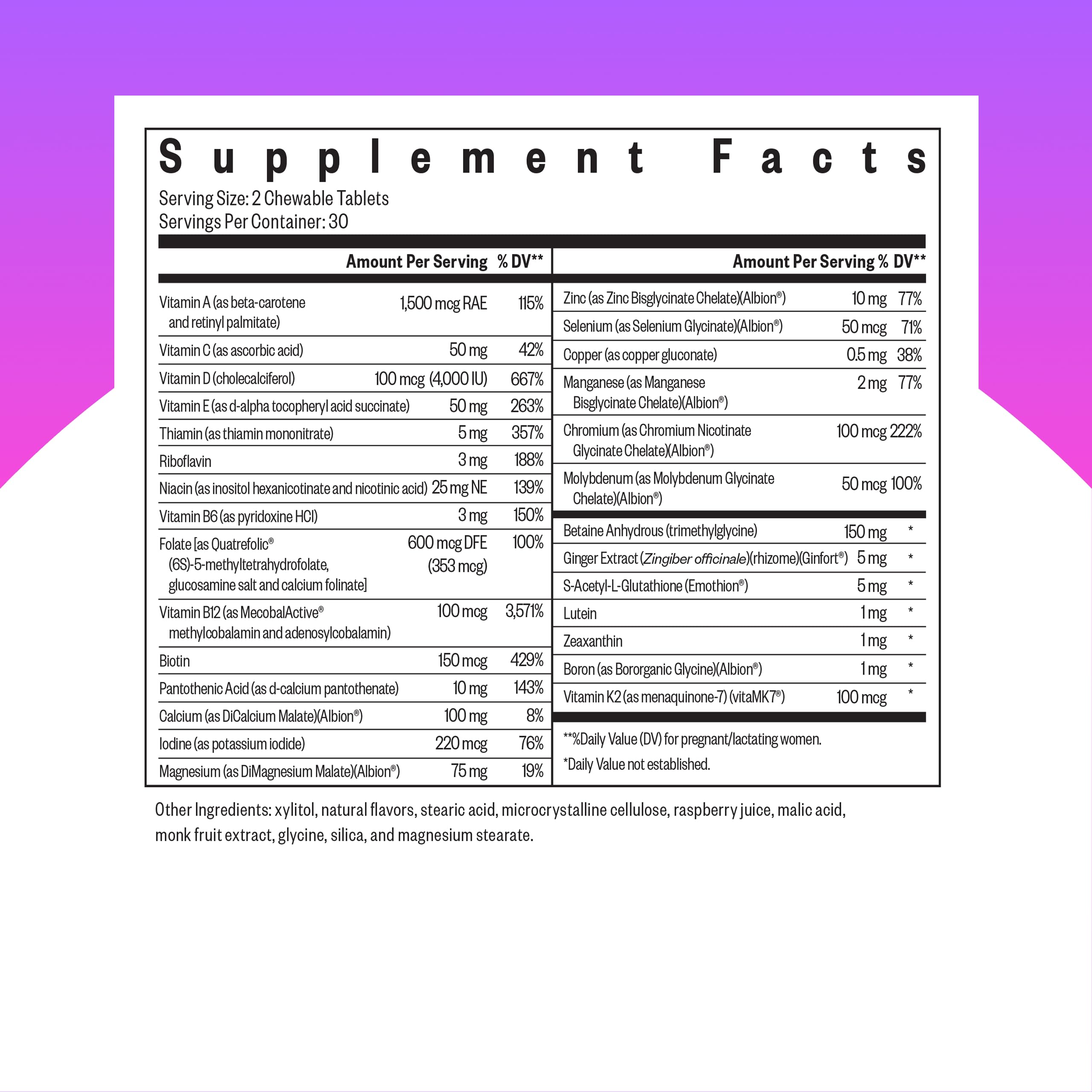 Closeup of chewable tablets from Seeking Health Prenatal Essentials for easy daily intake.