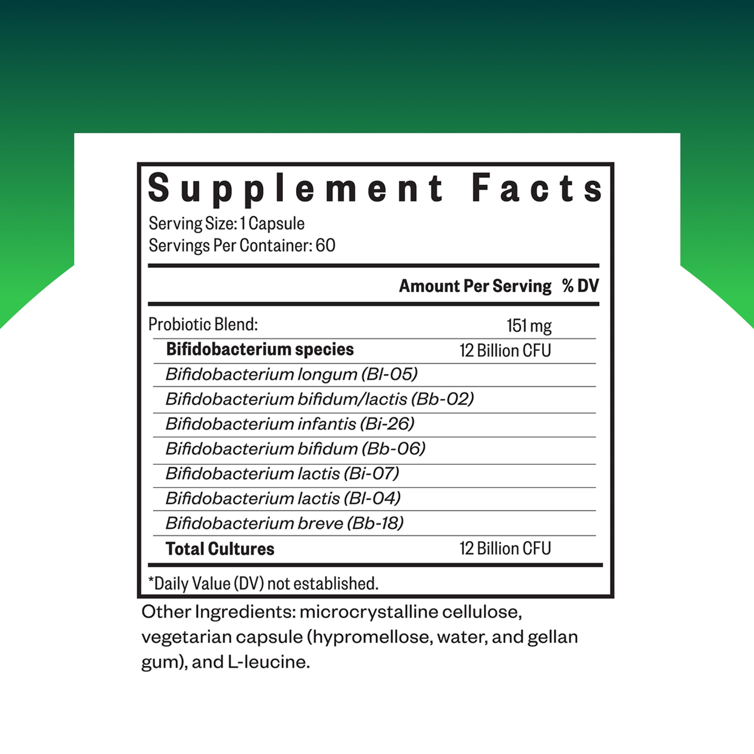 Seeking Health ProBiota Bifidobacterium capsules visible, pure bifidobacteria for gut and immune support.