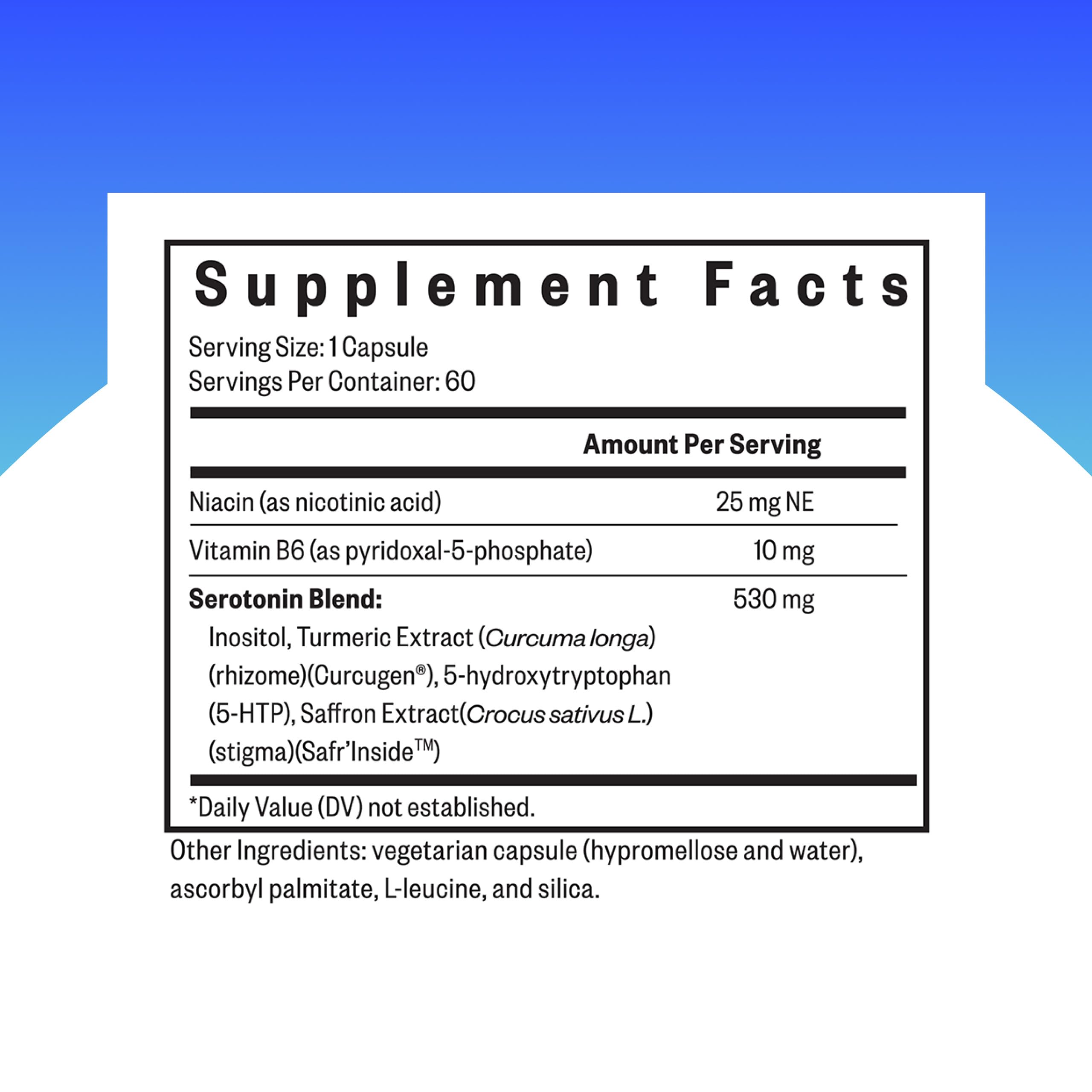 Seeking Health Serotonin Nutrients pill closeup — contains 5-HTP and saffron extract.