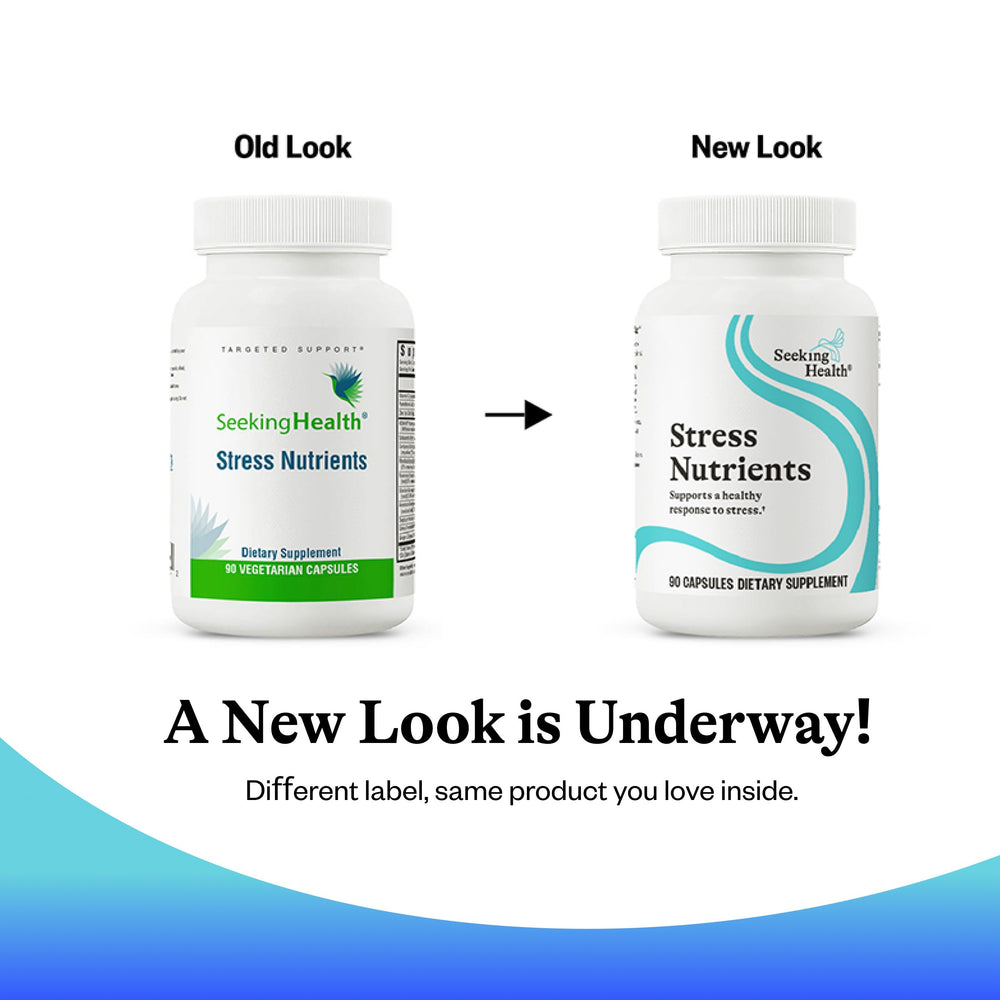 Gluten-free allergen-friendly label on Seeking Health Stress Nutrients packaging