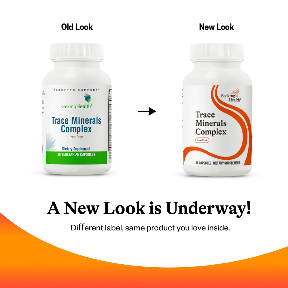 Seeking Health Trace Minerals Complex bottle open ready for daily dosing.