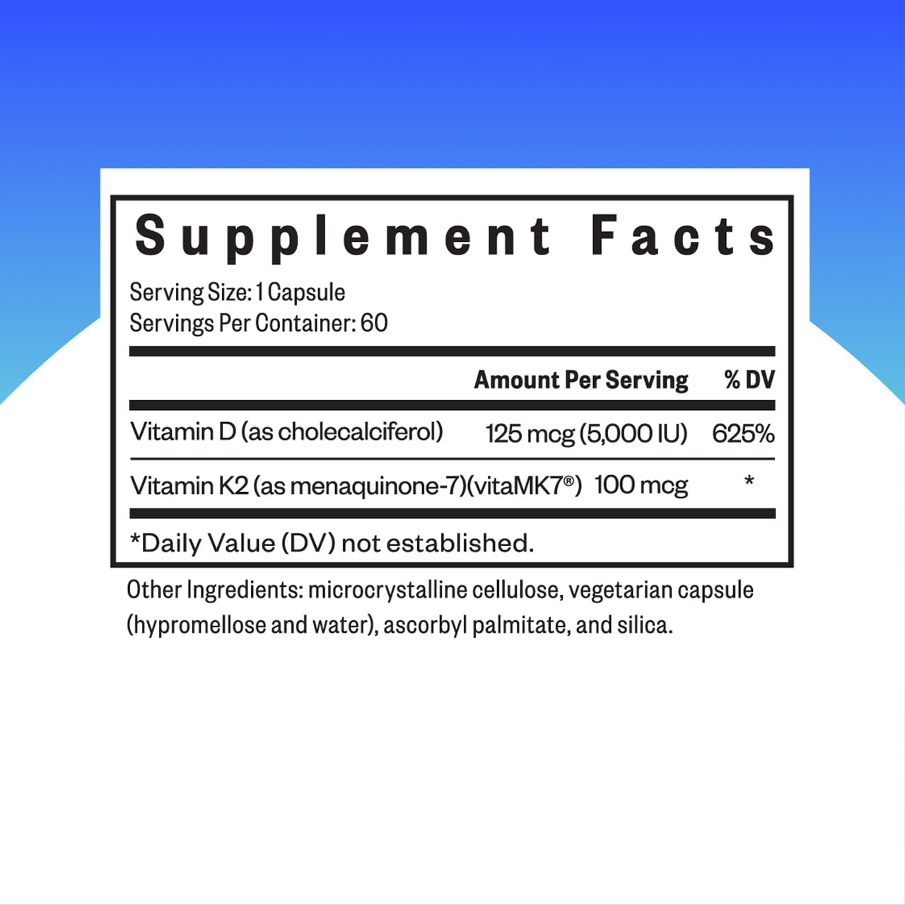 Seeking Health Vitamin D3 + K2 label closeup with D3 and K2 details for immune support