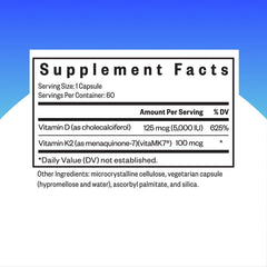 Seeking Health Vitamin D3 + K2 label closeup with D3 and K2 details for immune support
