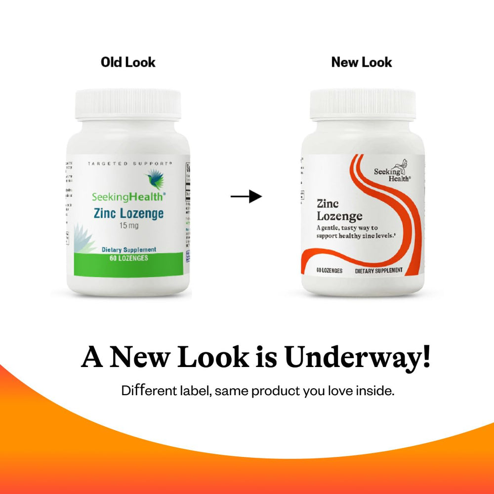 Seeking Health zinc lozenge on-the-go packaging for portable use.