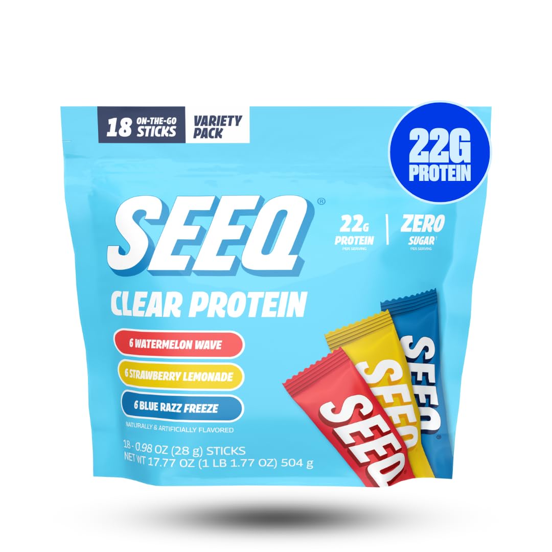 SEEQ Clear Whey Isolate sample pack front view for on-the-go fueling