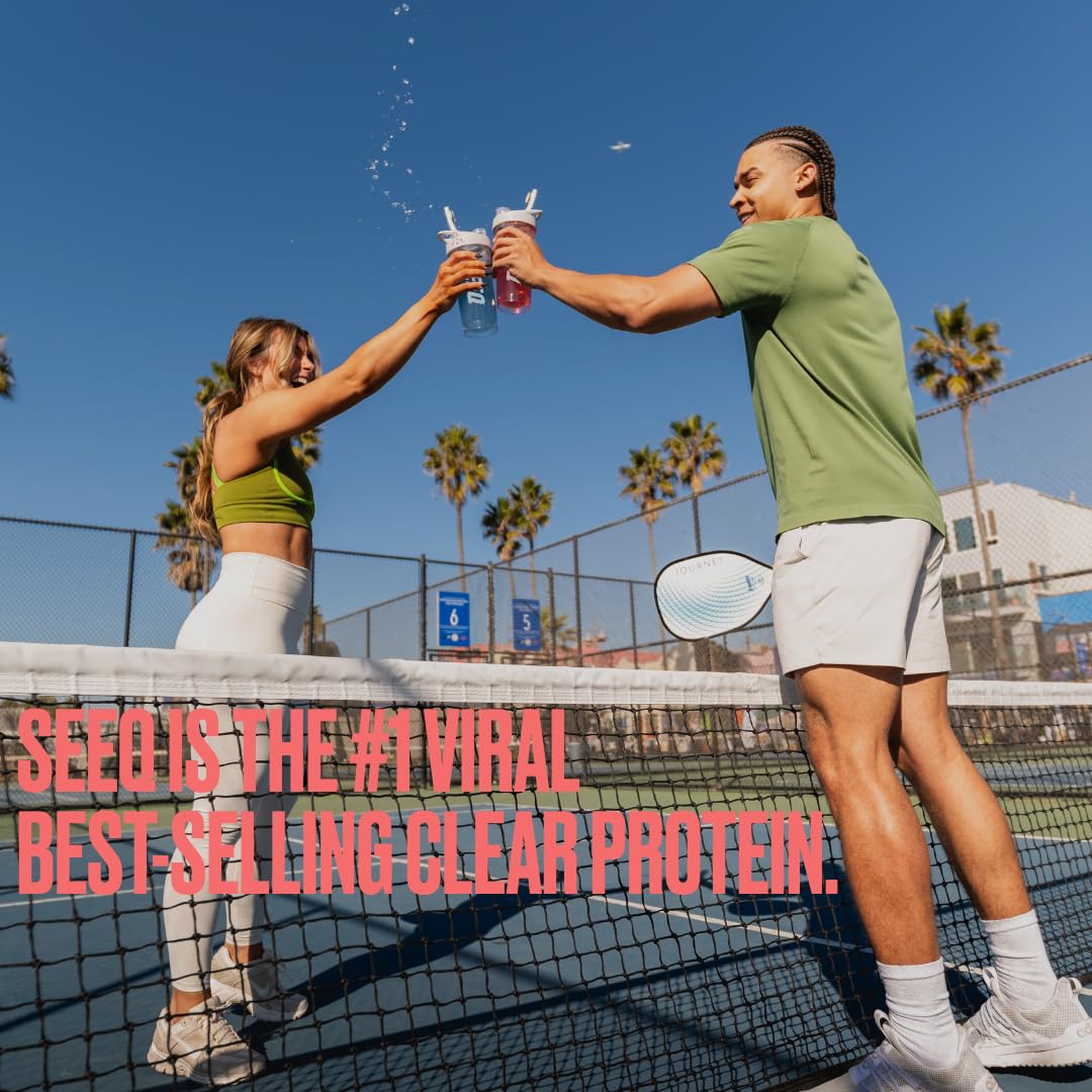 SEEQ Clear Whey Isolate Strawberry Lemonade post-workout hydration moment captured during a session.