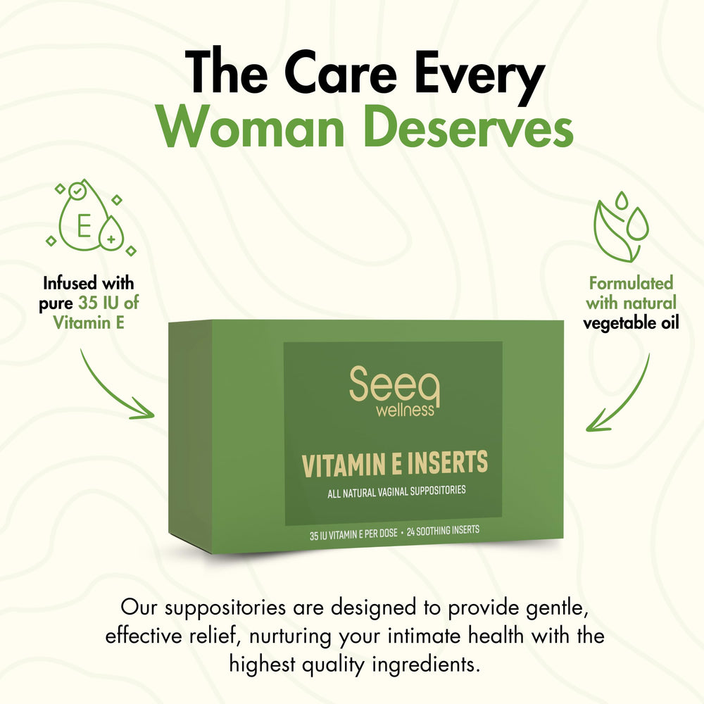Seeq Wellness Vitamin E suppositories closeup shows smooth vegetable-base texture