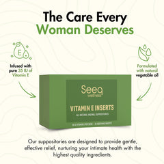 Seeq Wellness Vitamin E suppositories closeup shows smooth vegetable-base texture