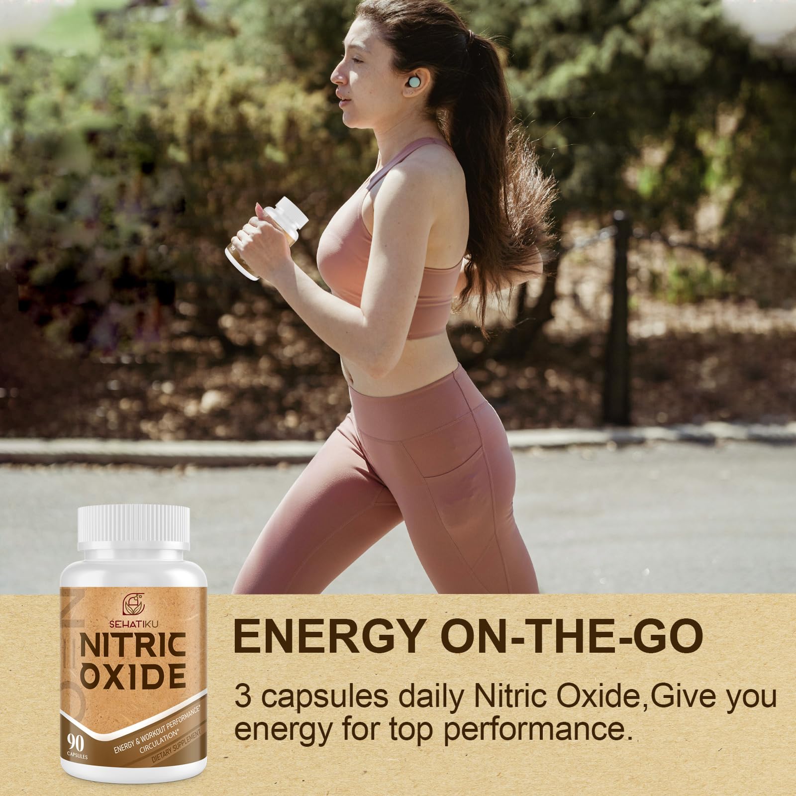 Sehatiku Nitric Oxide bottle label emphasizes nitric oxide focus and ingredients.