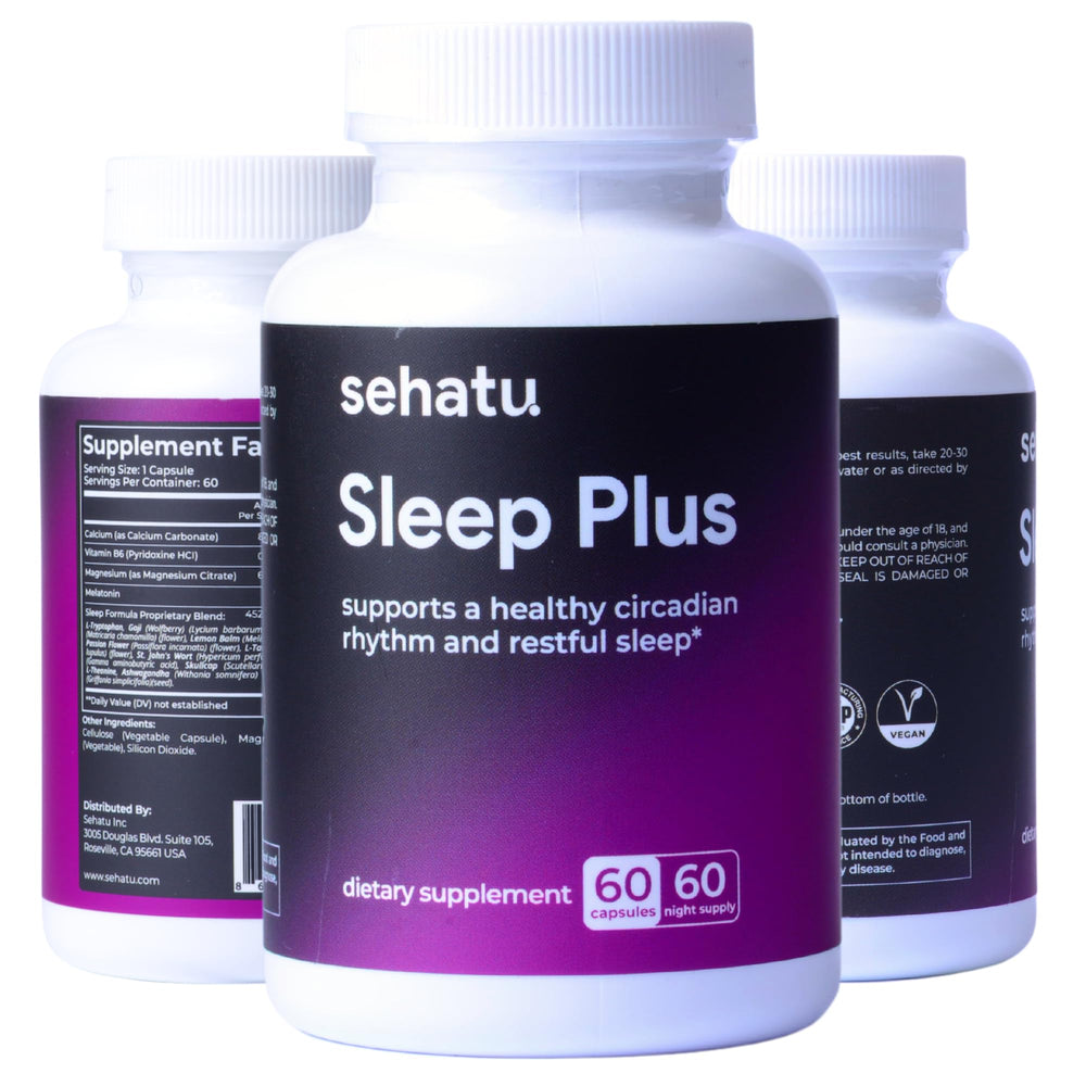 SEHATU Sleep Plus bottle for nightly rest routine.