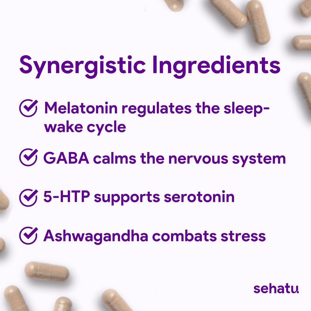 SEHATU Sleep Plus capsules on a clean surface for bedtime use.