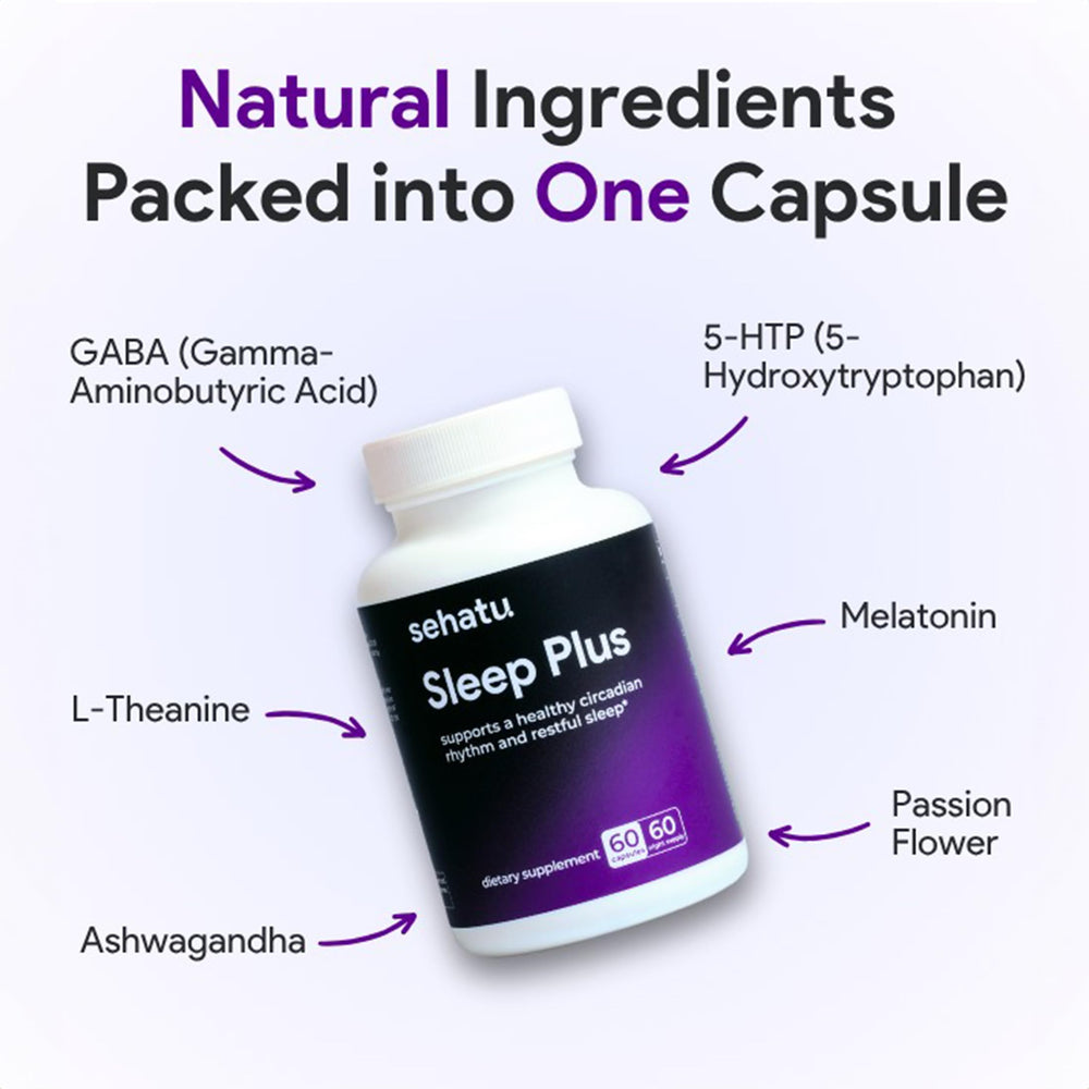 Close-up of SEHATU Sleep Plus label detailing ingredients.