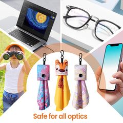 Close-up of SEIBER microfiber eyewear cloth removing dust