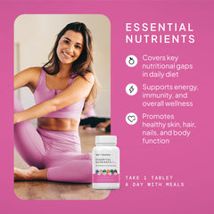 SELF NUTRITION vegan multivitamins women bottle back label highlights 28 nutrients