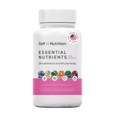 SELF NUTRITION vegan multivitamins for women bottle front showing daily wellness support