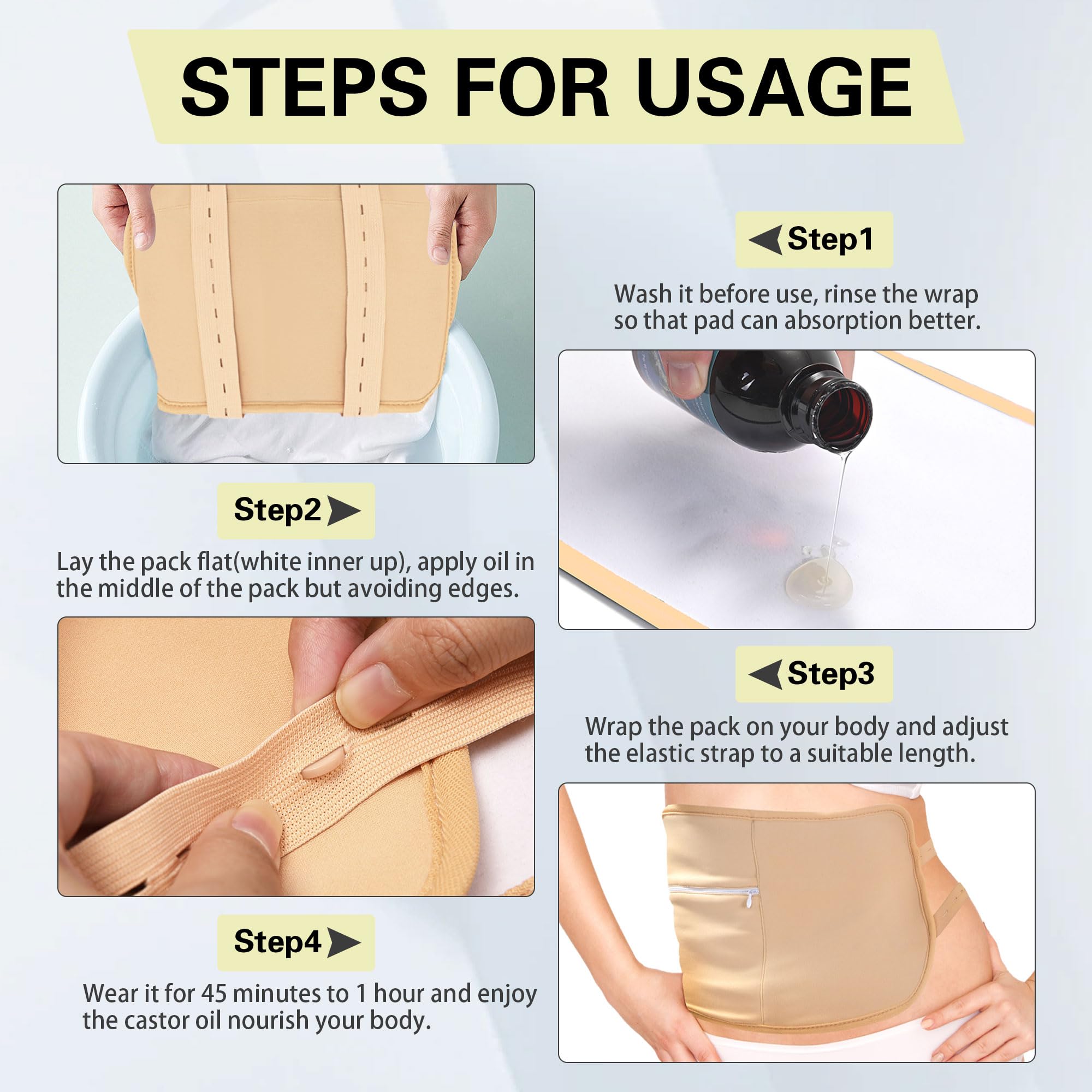 Selferry castor oil pack wrap zipper pocket enables heating pad compatibility