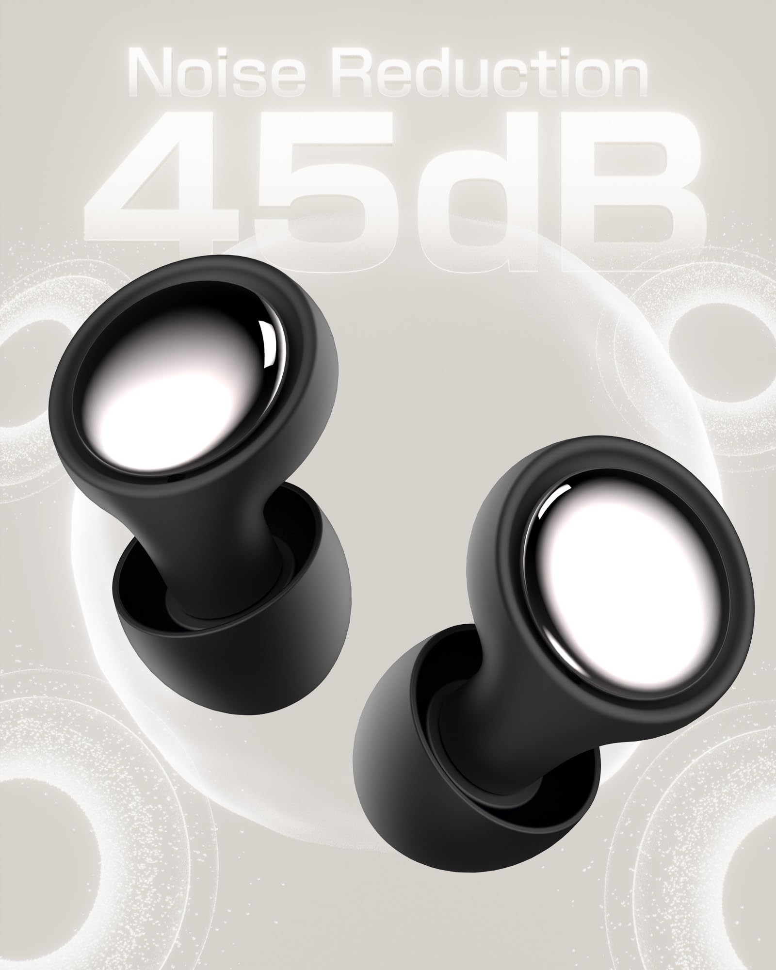Selouj ear plugs with a sealed sound chamber reduce up to 45 dB.